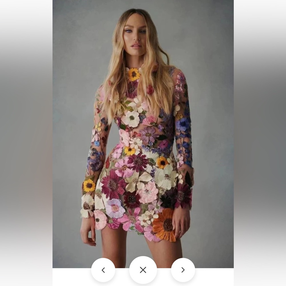 Long sleeve flower floral applique and embroidery dress - Sold out online